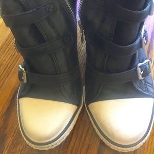 Pre-owned ASH THELMA Wedge Sneakers in Black Leather